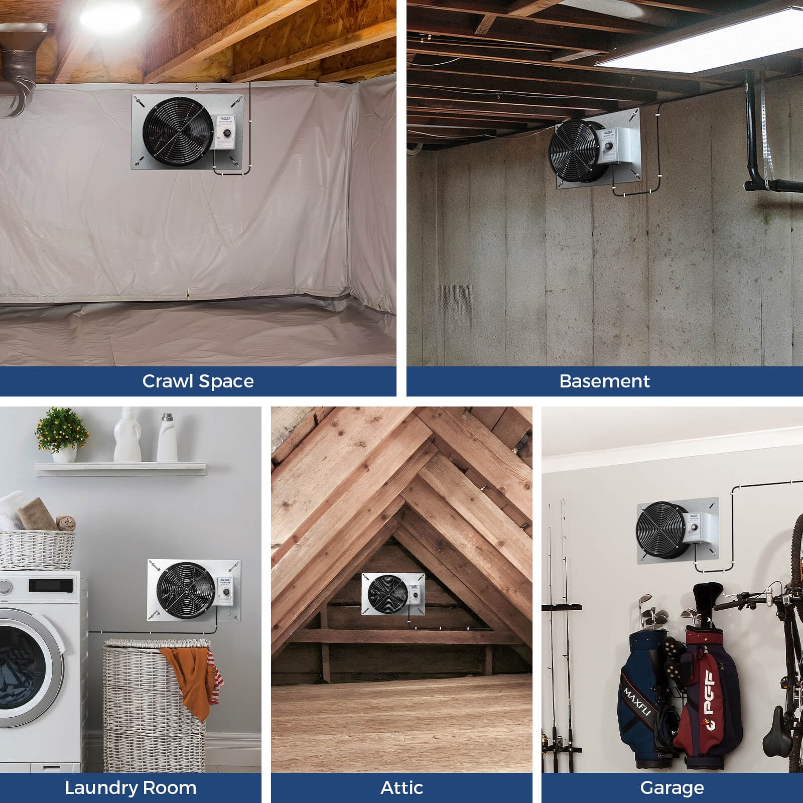 ALORAIR Stainless Steel Crawl Space Vent Fan - 720CFM Air Out Ventilation Fan with Humidistat Dehumidistat, IP55 Rated Exhaust Fan with Isolation Mesh for Crawlspace Foundation Basements Garage