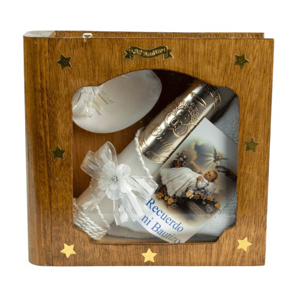 Kit de Vela Bautizo SMK CEREMONIAS LIB-01 Madera Oscura Blanco