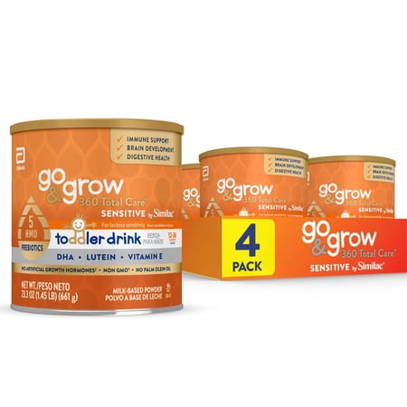 Similac Go & Grow 360 Total Care Sensitive by Similac Toddler Nutritional Drink With 5 HMOs,Powder, 23.3 Oz (Pack of 4)