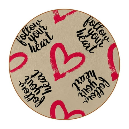 

OWNTA Follow Your Heart Love Pattern Premium Microfiber Leather Round Coasters (6PCS) - 11x11 cm/4.3x4.3 in - Durable & Stylish Cup Mat Set