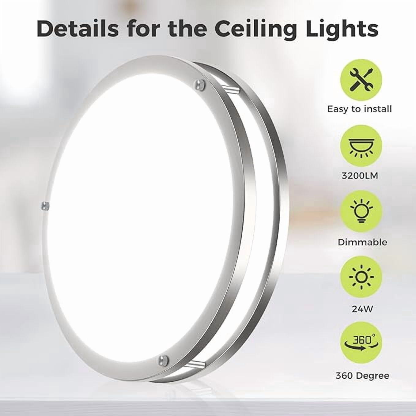 13 Inch Dimmable LED Ceiling Light, 24W Flush Mount Fixture with Adjustable Color Temperature for Kitchen, Bedroom and Bathroom