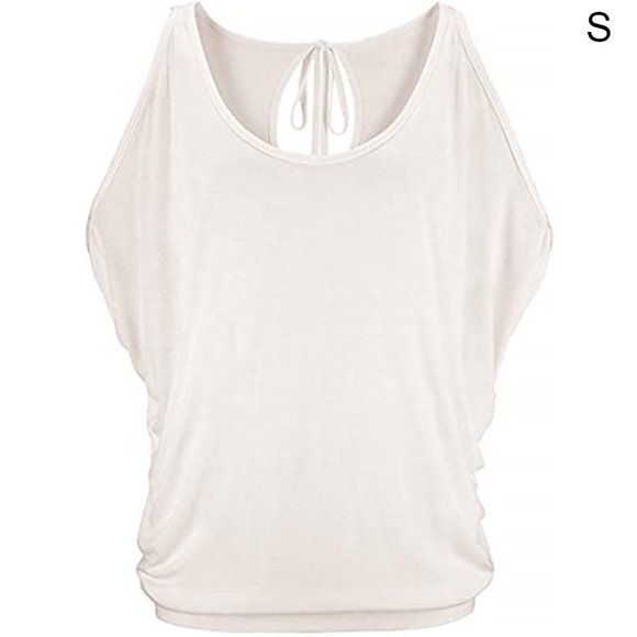 Cold Shoulder Top Women T-shirt Short Cold Shoulder T-shirt Short Sleeve Cotton Casual Blouse, White, S