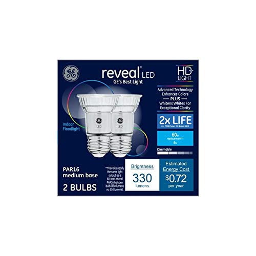 GE Reveal 2-Pack 60 W Equivalent Dimmable 3000K Color-Enhancing Par16 LED Light Fixture Light Bulbs