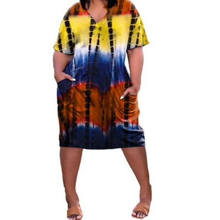 Women's Mini Dress Tie Dye Sundress V Neck Short Sleeve Summer Casual ...