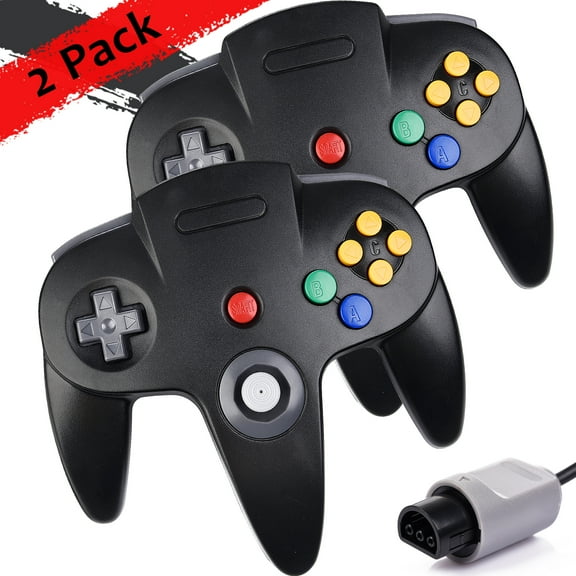2Pack N64 Gaming Classic Controller, Luxmo Retro N64 Wired Gaming Gamepad Controller Joystick for N64 System Home Video Game Console(Black)