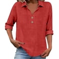 thumbnail image 2 of Long Sleeve Shirts for Women 2026 Loose Fit V Neck Button Down Linen Tops Cute Solid Summer Beach Tee Shirts, 2 of 6