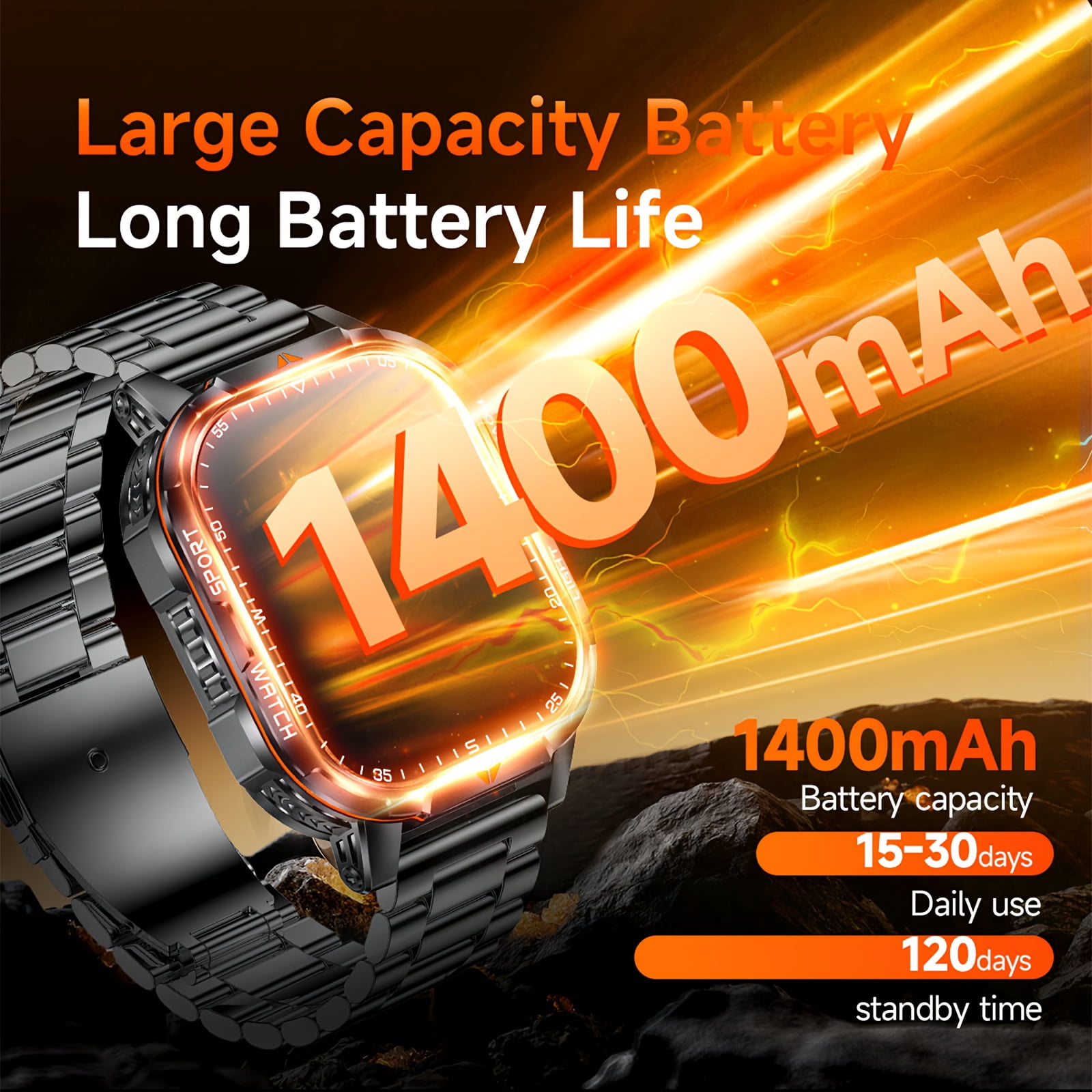 High-Capacity Battery Smartwatch: 120-Day Battery, 2.01-Inch HD Touch Screen, LED Flashlight, Wireless Calling, 120+ Sports Modes, Pedometer, Fitness Tracker