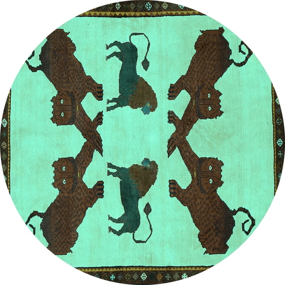Ahgly Company Machine Washable Indoor Round Animal Turquoise Blue Traditional Area Rugs, 5' Round