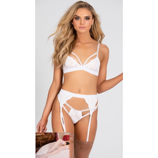 Ropa interior sexy de tres piezas con liga en la cadera con escote en V profundo, estilo europeo y americano