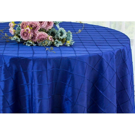 Wedding Linens Inc. 90" Round Pintuck Taffeta Seamless Linen Tableccloth for Party Wedding Reception Catering Dining Home Table Cover Linens - Royal Blue