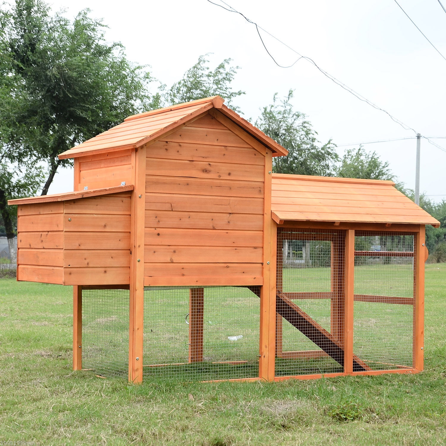 Deluxe Wood Chicken Coop Nesting Box Backyard Poultry Hen House w/ Run