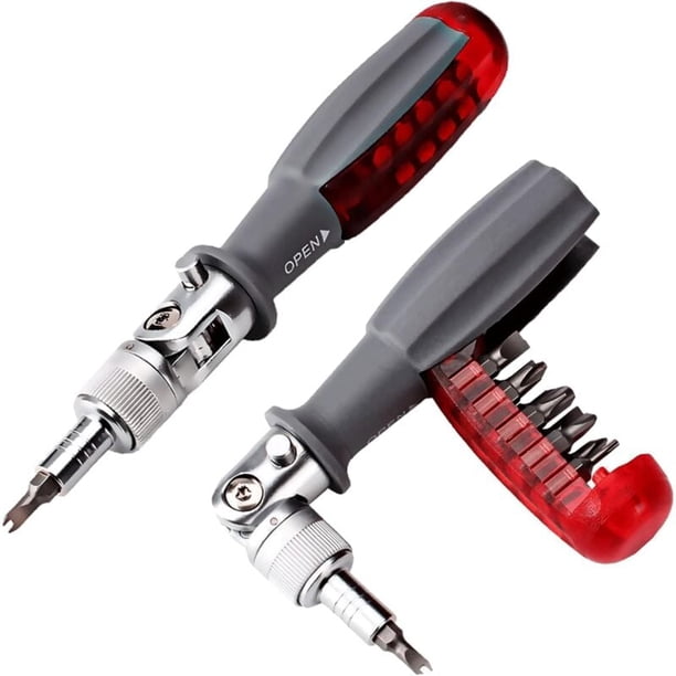 Ratchet Screwdriver with Magnetic Multi Bit, 10 in 1, Small Pocket Mini Screwdriver, Suitable for Home and Car Interior Accessory, Red, 1 Piece