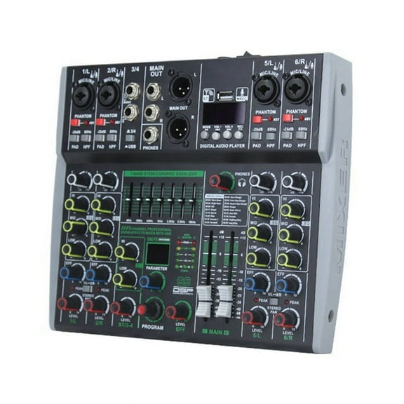 Professional Audio Mixer 6 Channel Built-in 99DSP 7-Segment Balanced Effect Bluetooth Support Recording Mixer US Plug
