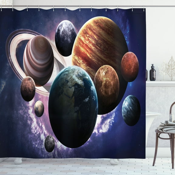 Ambesonne Nebula Shower Curtain, Milky Way Planets Space, 69"Wx70"L, Multicolor