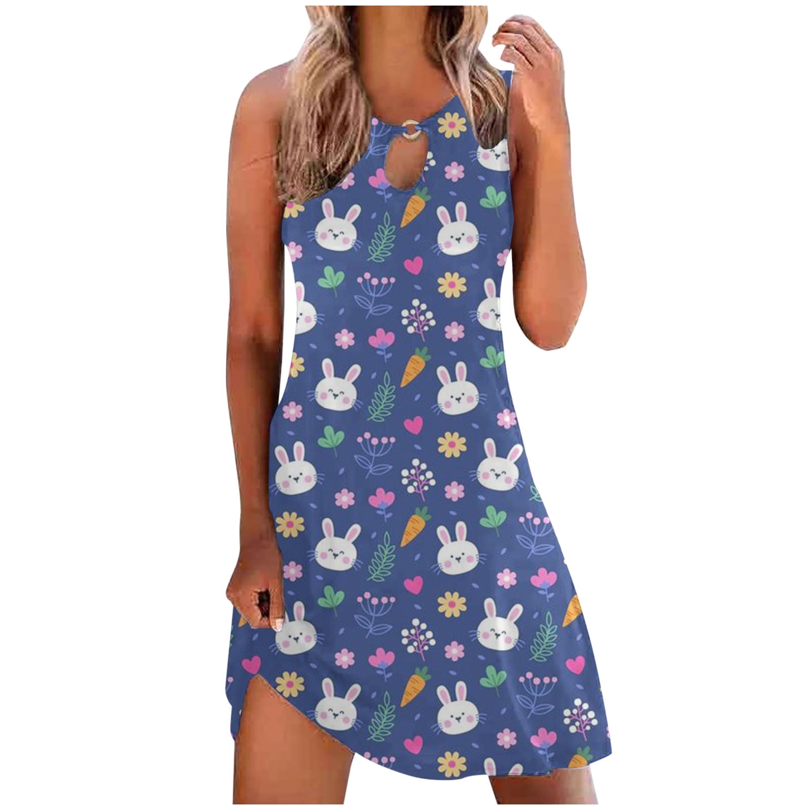 jsaierl Womens Easter Dress Bunny Egg Graphic Summer Dresses Cute