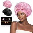 thumbnail image 1 of Gorro de seda satinada Arqumi para mujeres que duermen, 2 unidades, negro y rosa, 1 of 7