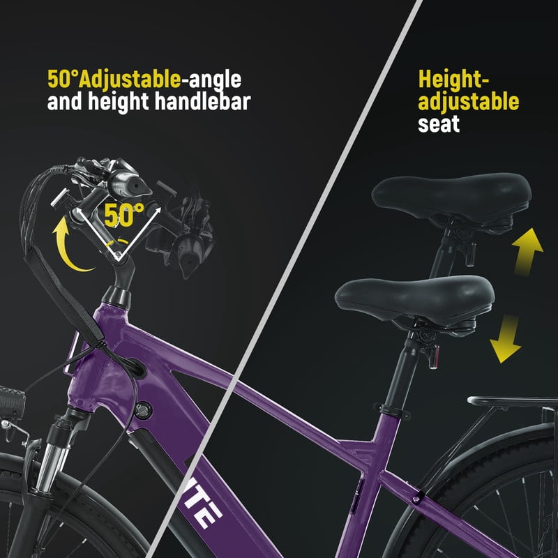 ESKUTE C200 70-Mile Electric Bike for Adults with 840Wh Removable Battery, 1300W Peak Power Ebike, Up to 28MPH Speed, 26" Tires, 7-Speed Adjustable Stem Step-Over E-Bicycle,Purple, UL2849