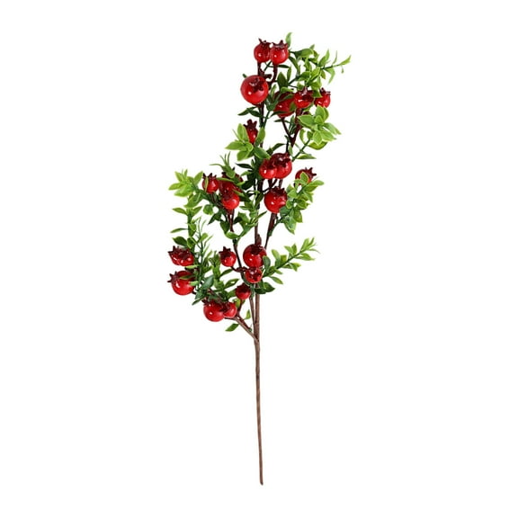 Artificial Pomegranate Fruit Branch, 25.2 Inch Red Christmas Decorative Flower Arrangement, Faux Twig with Berries and Leaves for Holiday Home Décor