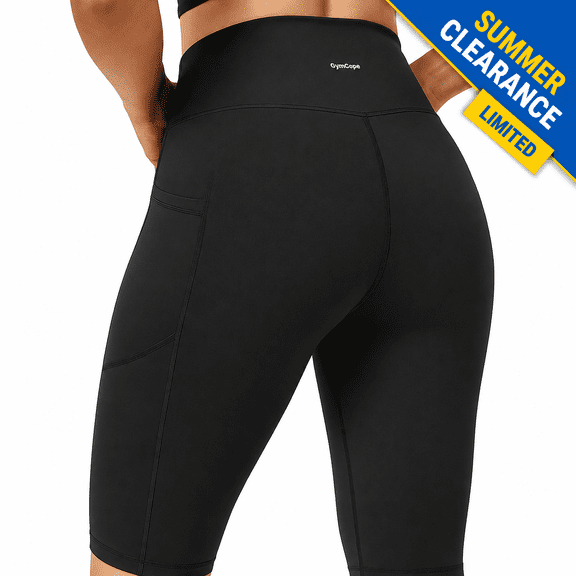 GymCope Womens Yoga Shorts, Athletic Biker Shorts Workout Shorts Tummy Control Deep Pockets, 8" Black