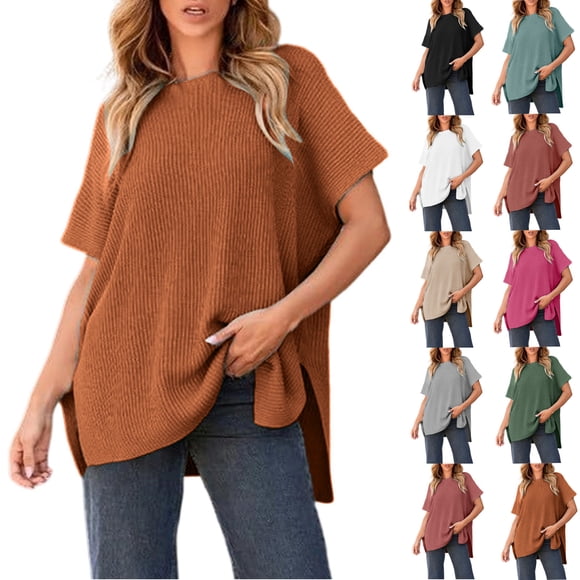 Sentmoon Women Summer Clothes Women's Clothes Ladies' Casual and Fashionable Solid Color 3/4 Sleeve Crew Neck Top Casual for Travel & Vacation White XXXL
