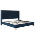 thumbnail image 2 of Miniyam King Size Platform Bed Frame with 54" High Wingback Headboard, Tufted & Nailhead Trim, Blue, 2 of 7