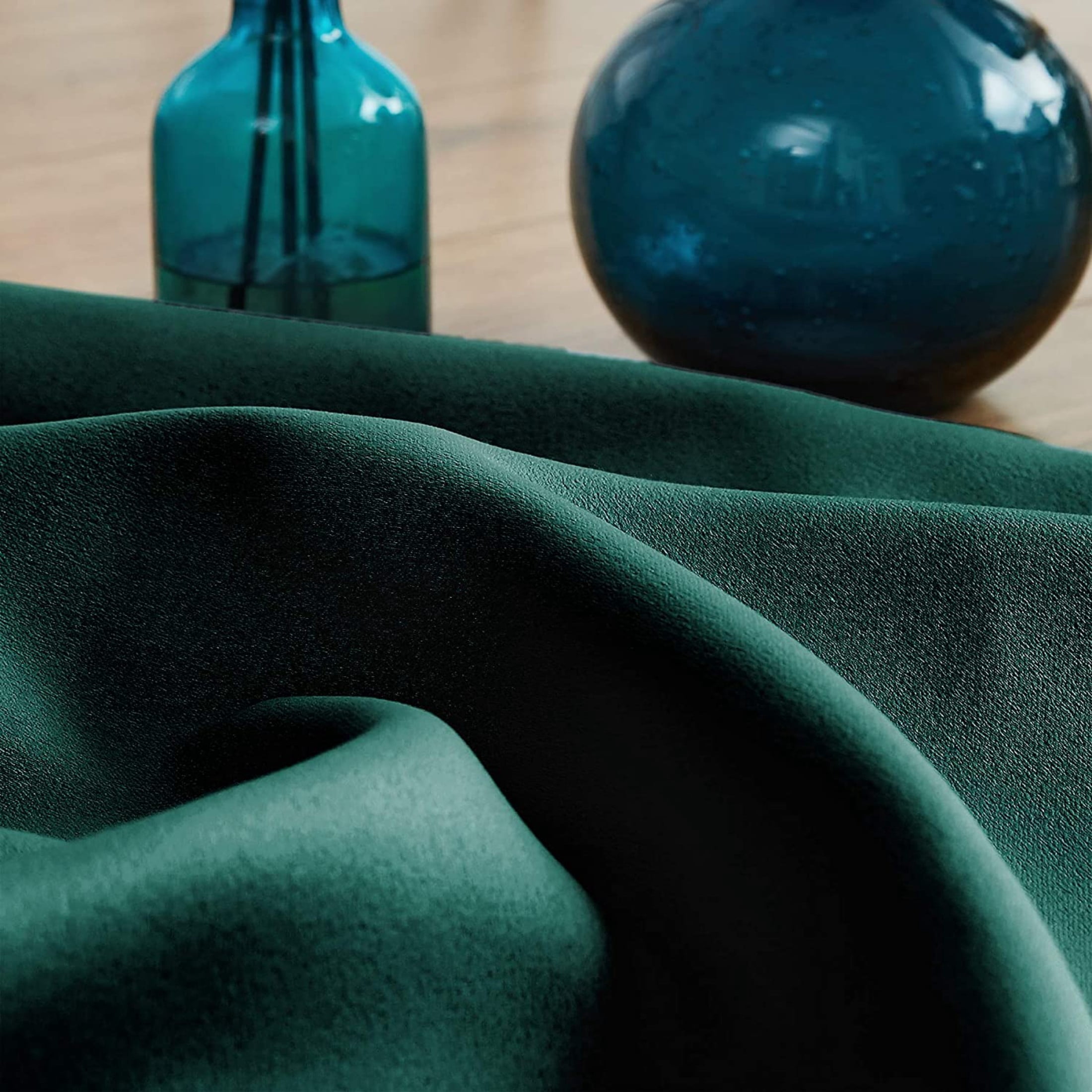 Exultantex Full Black Out Curtains Green Pompom Thermal Insulated Velvet Drapes for Home Décor, 50"W x 63"L, 2 Panels, Rod Pocket