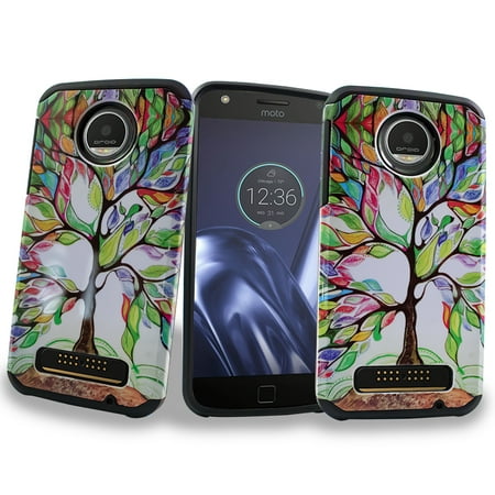 for Motorola moto Z PLAY (not z droid) Hybrid Slim Hard Back Dual Bump Shock Cushion Phone Case Tree of Life