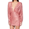 thumbnail image 5 of SMihono Women's Sequin Mini Dress Long Sleeve V Neck Party Dress Bodycon Cocktail Dress Clubwear Outfits Pink XXL, 5 of 6