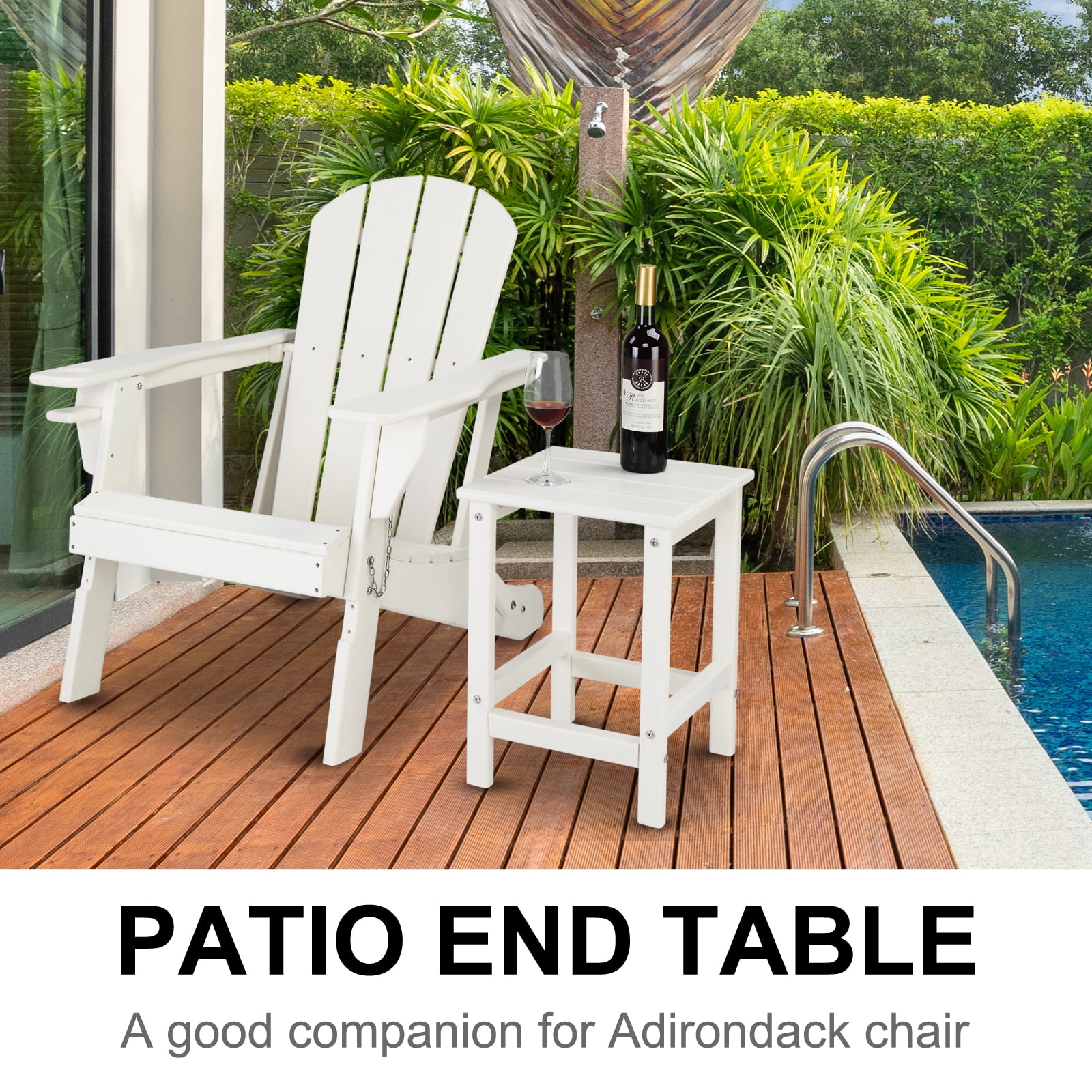 Ktaxon 14“ Outdoor Side Table, Square Adirondack Outdoor End Side Table, Weather Resistant End Table  for Living Room, Bedroom, White