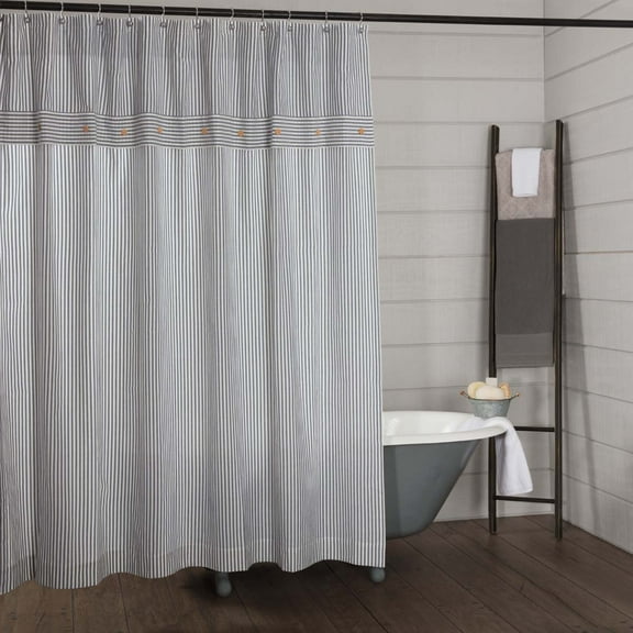 Piper Classics Farmhouse Ticking Stripe Blue Shower Curtain, 72" x 72", 100% Cotton