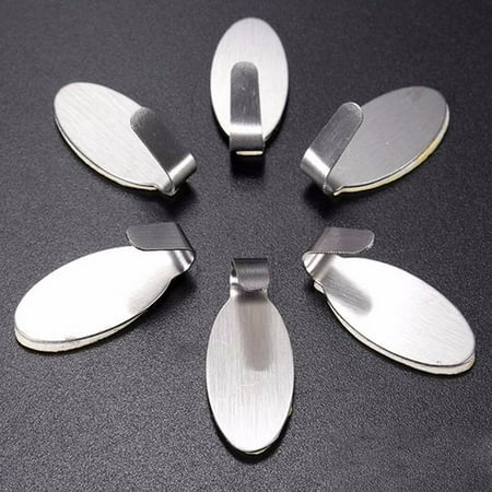

6x Useful Stick On Hook Strong Self Sticky Coat Hat Metal Hanger Silver Wreath Hooks for Glass Door Large S Hooks for Hanging Outdoor Small Plate Hangers for The Wall 3 Inches Reusable Wall Hooks for