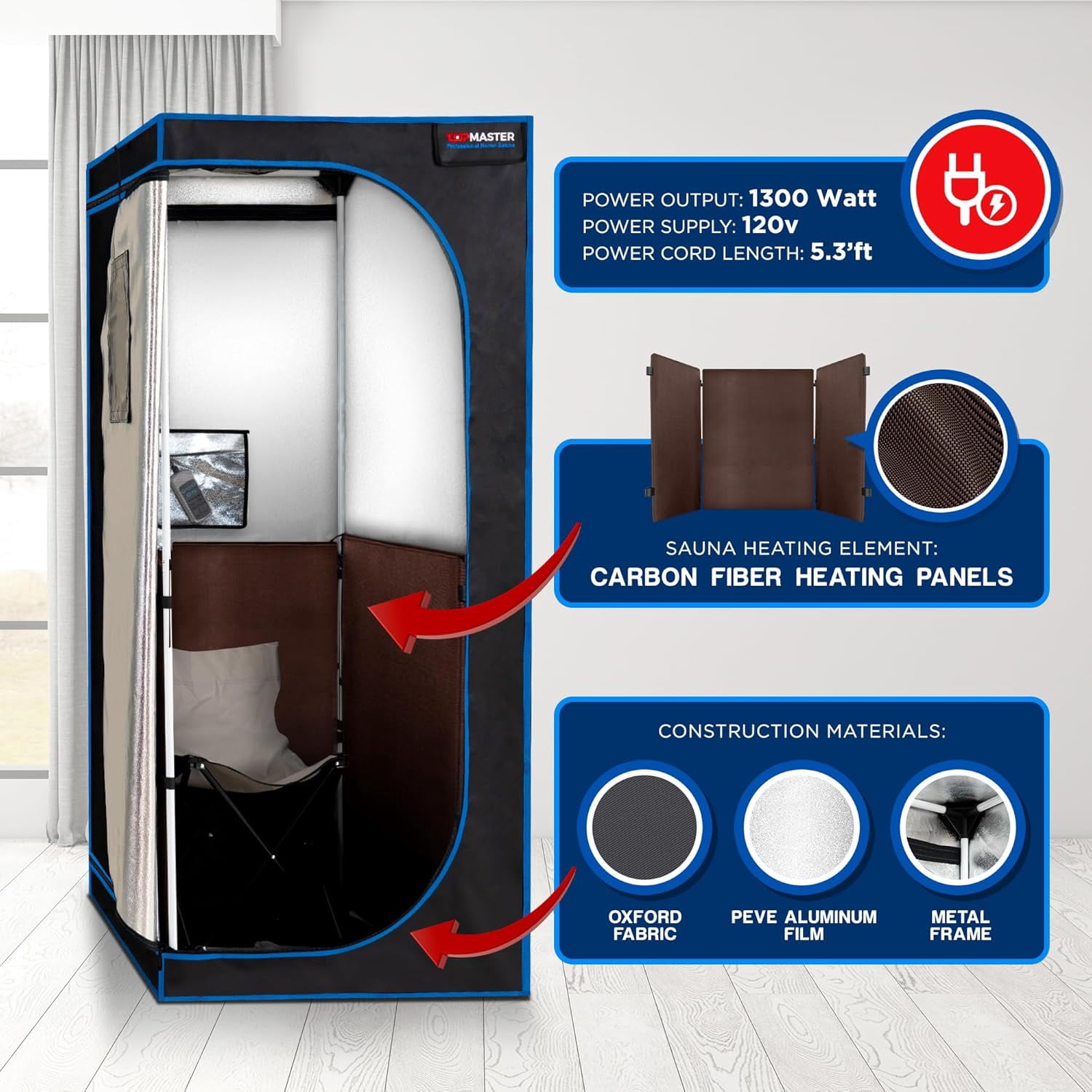 Compact Infrared Home Sauna Kit, Foldable Chair, 1300W Energy-Efficient Heater, Zipped Access, Wired Controller, Up to 140°F, Black