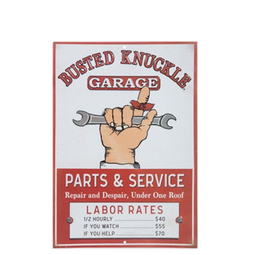 Man Cave Garage Bar Wall Decor *US MADE* Embossed Sign BUSTED KNUCKLE Rates 