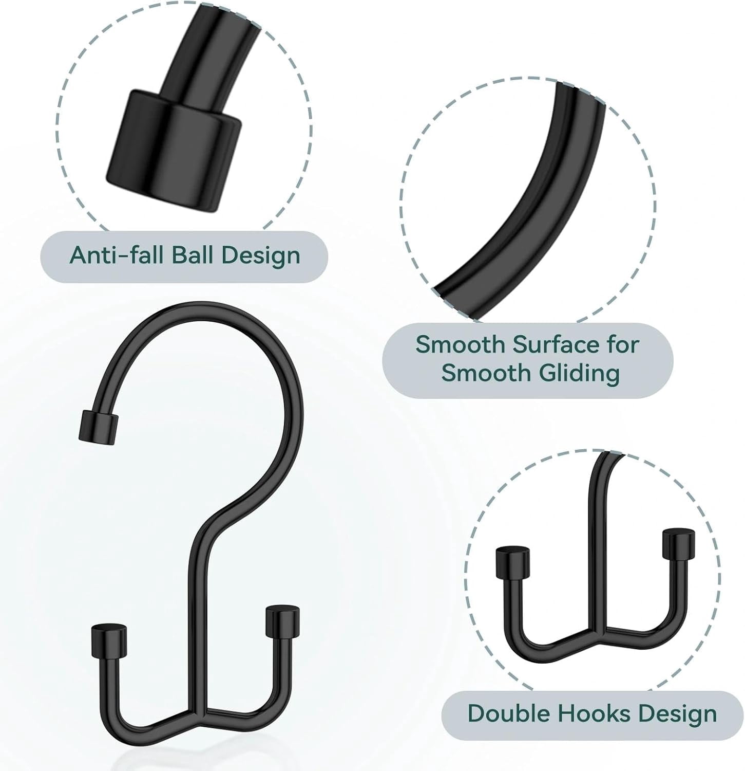 MKEUDQ-Shower Curtain Hooks, Shower Curtain Rings, Durable Black Shower Curtain Hooks Rust Proof, Shower Rings for Curtain, Double Glide Shower Hooks for Shower Curtain, Black, 24 Pack-Cylinders
