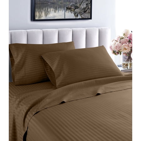 Life Style 1200 Thread Count 100% Egyptain Cotton 4-Piece Deep Pocket Stripe Sheet Set (King, Chocolate)