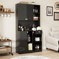 thumbnail image 2 of Feishominoo 70" Kitchen Pantry Cabinet with Storage, High-Glossy Pantry Hutch with Charging Station for Kitchen Dining Room, Black, 2 of 8