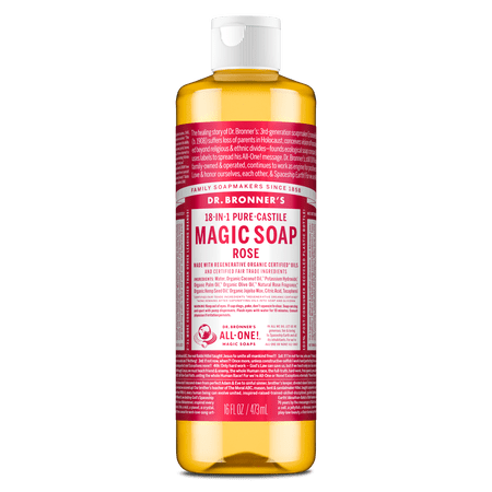 Dr. Bronner's Magic Soap - Rose - Pure-Castile Liquid Soap - 16 fl oz - for Face, Body Wash, Hands