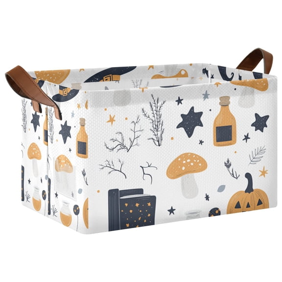 Yayeee Foldable Storage Basket for Shelves with Handles Waterproof Cloth Bins, White Halloween Pattern