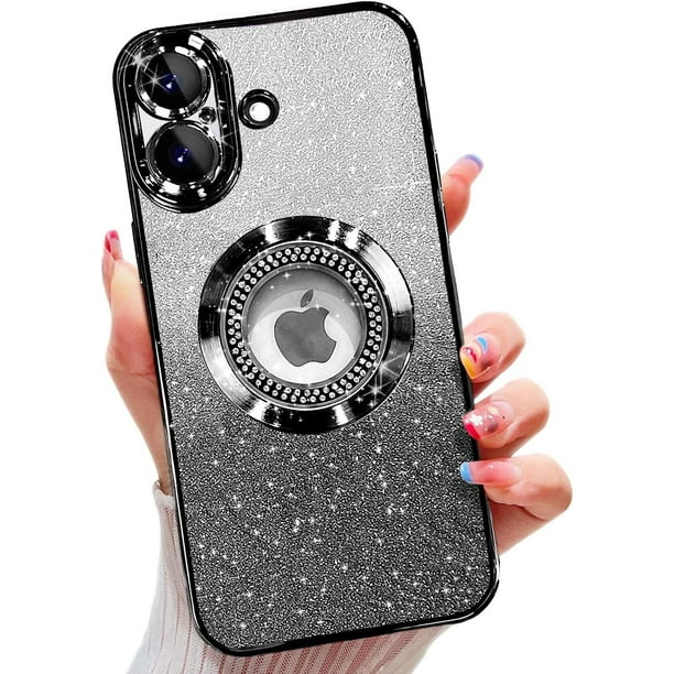 Funda magnética con purpurina para iPhone 16, compatible con MagSafe, protección total, delgada, a prueba de golpes y arañazos, con protector de lente de cámara y red antipolvo para mujer