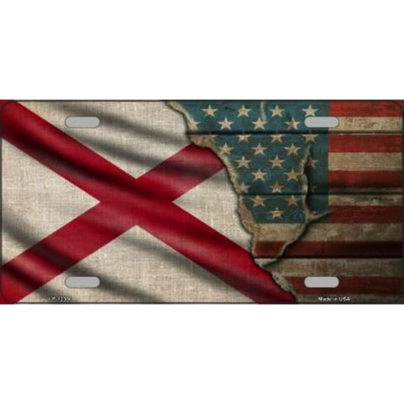 Alabama/American Flag Novelty Metal License Plate Tag - Aluminum ( 12 inch x 6 inch )