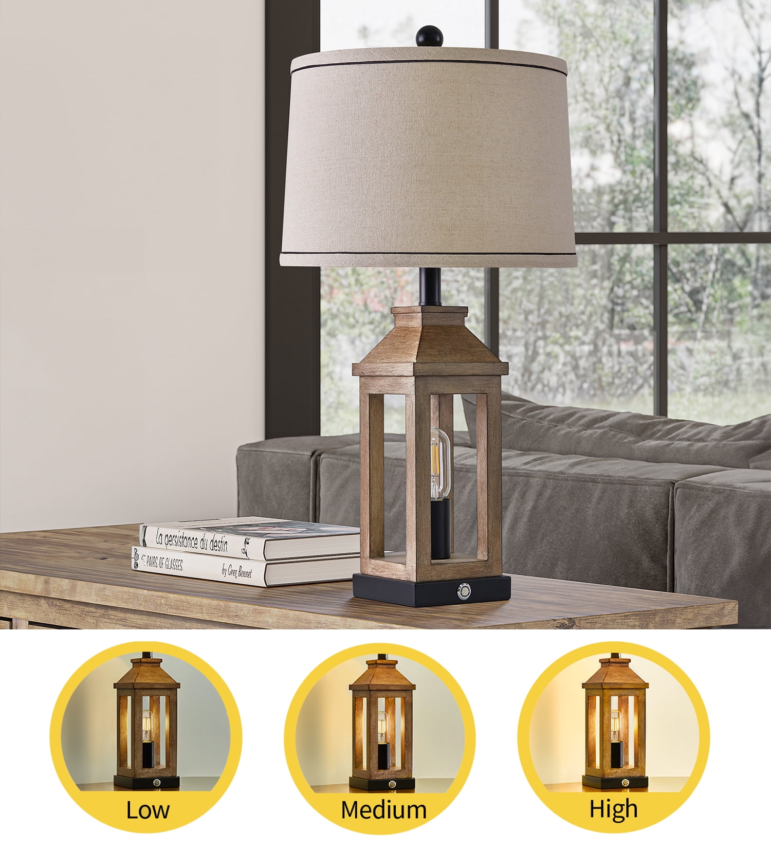 Oneach 3 Way Dimmable Table Lamp with USB A+C Ports for Bedroom Living Room 23.75" Vintage Farmhouse Nightstand Bedside Lamps Resin (2 Bulbs Included)