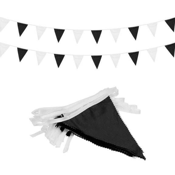 Uxcell 32 Feet Garland Pennant Bunting Fabric Flags Hangings Banner Black White for Christmas Bridal Shower Party Anniversary Decorations 36Pcs