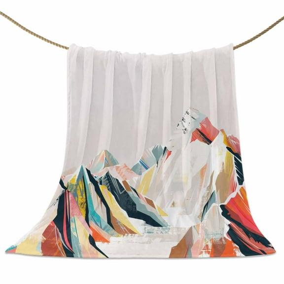 Flannel Fleece Blanket Abstract Mountain Super Soft Warm Cozy Throw Blanket Color Art Painting Snow Mount Bed Couch Car Blankets for All Season 50" x 60"
