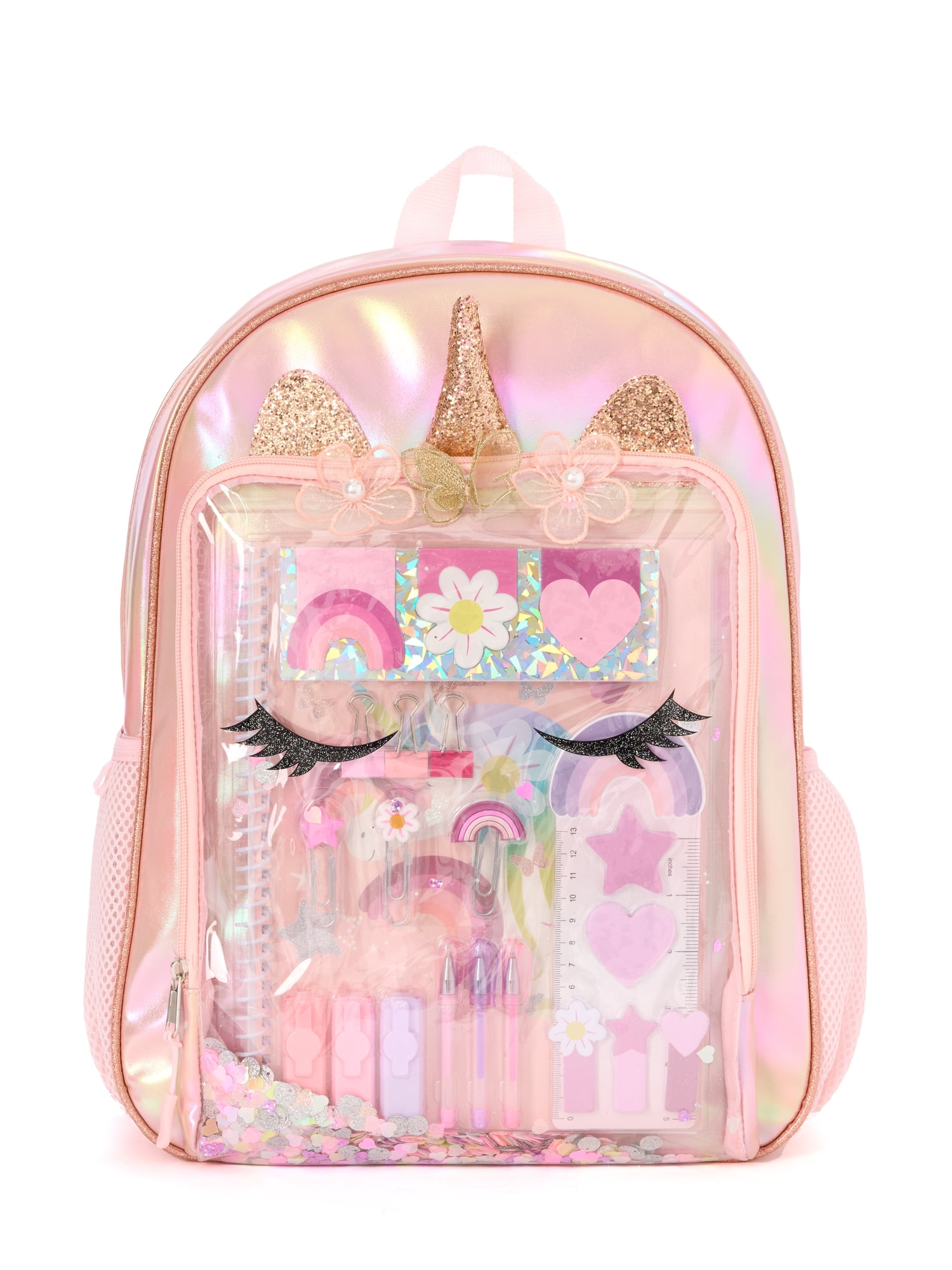 Schoolyard Vibes 17" Girls' Unicorn Backpack with Stationary Set, Pink