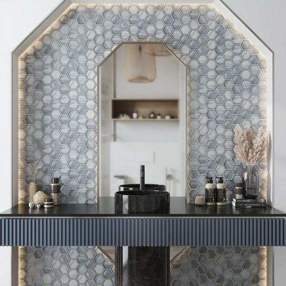 Solace 9 x 10 in. Matte Light Frost Blue Glass Mosaic Hexagon Wall and Floor Tile (3.28 sq ft/case) - 5 Pack