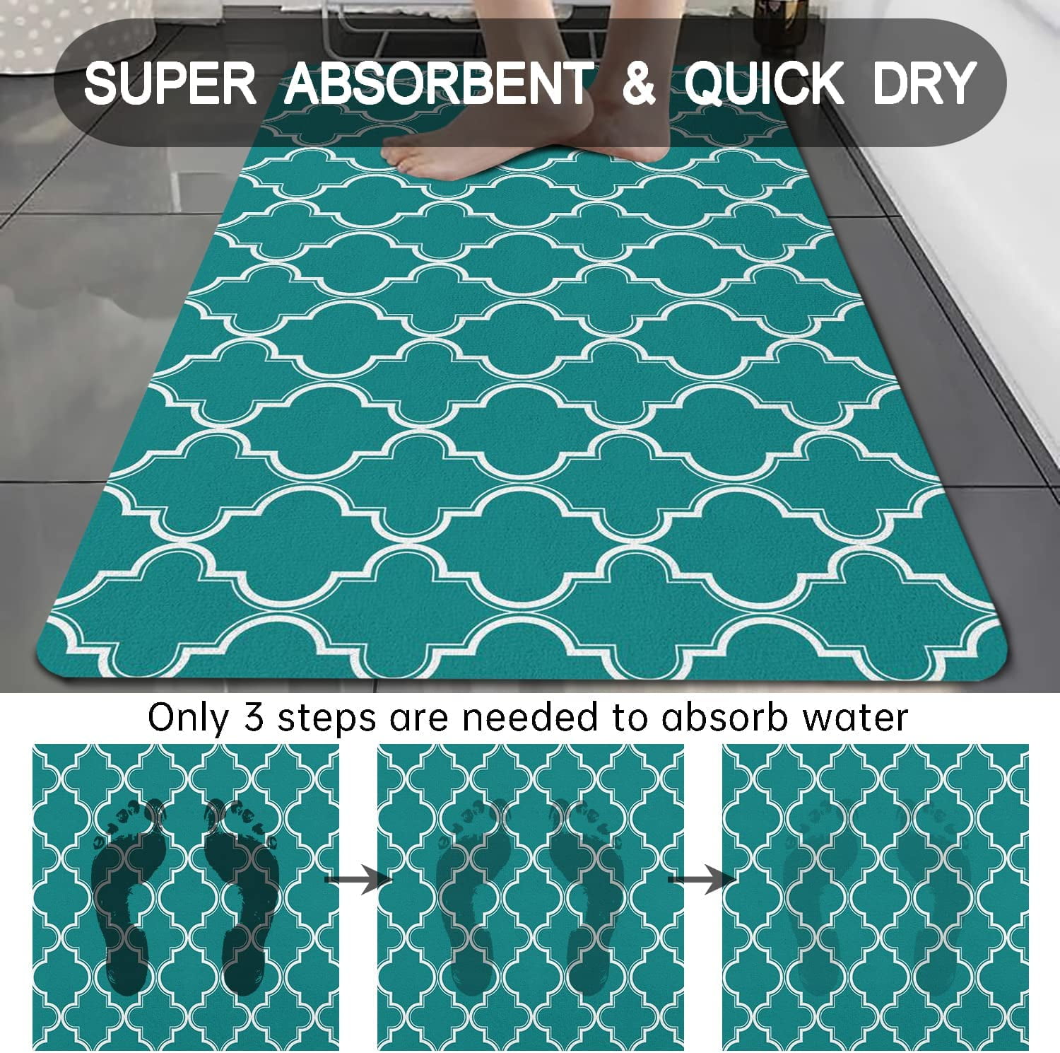  DEXI Bath Mat Rugs Bathroom Floor Mat Super Absorbent Ultra  Thin Low Profile Non Slip Quick Dry Washable Carpet for Sink Shower Toilet,  17x43 Turquoise Green : Home & Kitchen