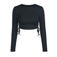 thumbnail image 4 of Tisuna Women Long Sleeve Crop T-Shirts Breathable Solid Color Crewneck Tops Ladies Daily Party Clothes Size L, 4 of 4