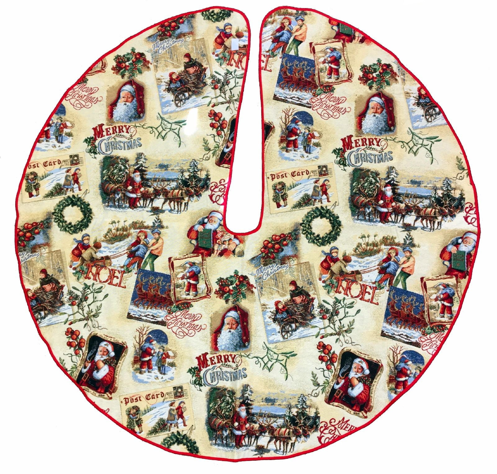 Reindeer Sleigh Victorian Christmas Scenes German Fabric Tree Skirt 51