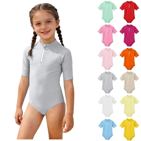 Girl Swimsuits Zipper Front 1 Piece Bathing Suit Quick Dry Beach Swimwear Rash Guard Girls Swimsuit Size 14-15 Years
