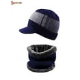 thumbnail image 2 of Spencer 2Pcs Men Women Winter Hat Knit Cable Visor Beanie Hat Scarf Set Warm Fleece Lining Thick Knit Skull Cap with Brim "Navy", 2 of 10